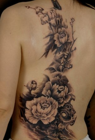 ljepota leđa samo prekrasan uzorak božur tetovaže