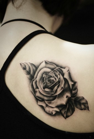 girls shoulders fashion fashion black gray rose tattoo pattern