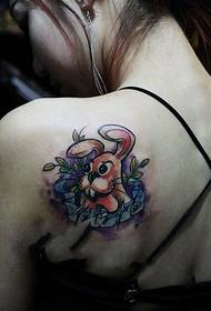girl back cute little cute rabbit tattoo pattern