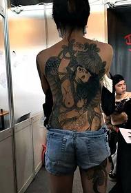 middle-aged men's back on the other evil beauty portrait tattoo