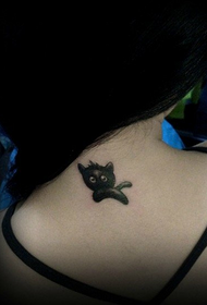 back neck cartoon kitten tattoo pattern