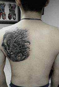 Buddha and mechanical mixed back tattoo pattern