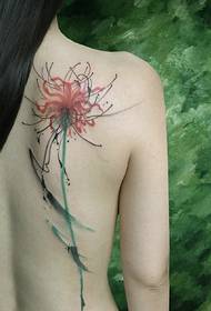 long hair girl's beautiful back flower tattoo pattern