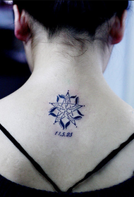 girl back blue five-star mans tattoo
