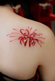 female back red flower tattoo pattern