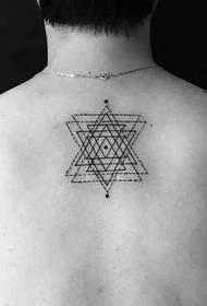 mixed overlapping geometric triangle back tattoo pattern