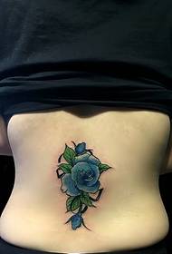 blue rose tattoo pattern sexy flattering below the spine