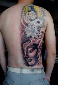 mandlig ryg Buddha og Guanyin tatoveringsmønster