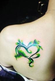 back creative green sea wave heart tattoo pattern