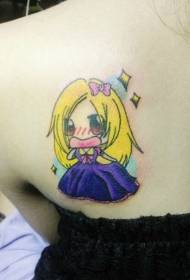 Back color cute cartoon little girl tattoo pattern