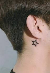 girl behind the black line of the ear Simple five-pointed star tattoo picture