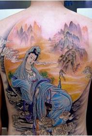 boys back Guanyin Bodhisattva religious tattoo pattern picture