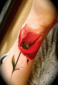 arm water color red poppies tattoo pattern