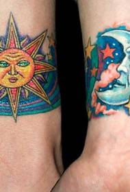 personality sun and moon couple arm tattoo