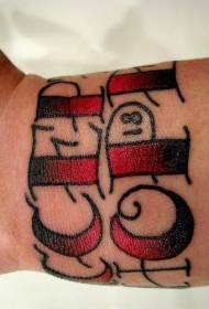 black and red letter tattoo on the wrist