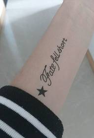 girls wrist small fresh English and five-pointed star tattoo pictures