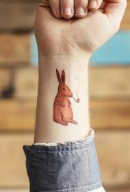 wrist cartoon orange hare with tobacco tube tattoo pattern