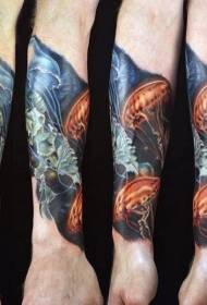 Ankle-colored exquisite jellyfish tattoo pattern
