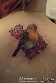 Girls' back trend of popular birds and floral tattoo designs