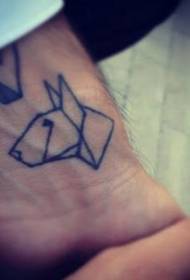 Black Geometric Origami Dog Wrist Tattoo Pattern