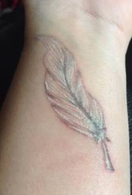 wrist realistic White feather tattoo pattern