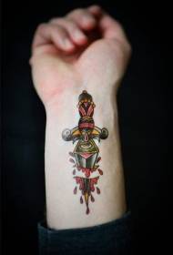 wrist old school color bloody fantasy dagger tattoo pattern