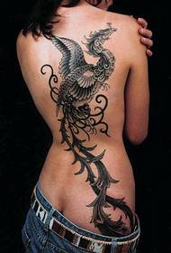 ubuhle ngasemva ngesandla esimnyama Grey Phoenix tattoo pateni