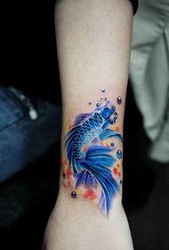 arm blue small goldfish tattoo pattern