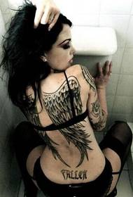 European lady's back plain feather tattoo