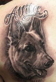 nugaros tatuiruotės modelis: mielas juodai balto šuns tatuiruotės modelis ant nugaros