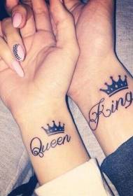 Romantic Couple Wrist English Letter Crown Tattoo Pattern