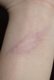 invisible white striped feather tattoo on the wrist