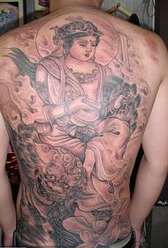 男生后背经典神圣女菩萨宗教纹身图图片