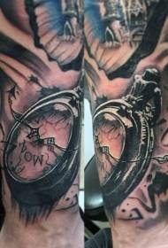 рука чорний сірий реалістичні кишенькові годинники татуювання візерунок