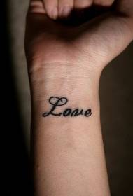 female wrist English love word tattoo pattern