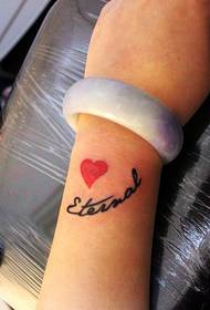 wrist red heart English cover tattoo tattoo