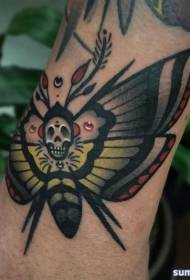 wrist old school color butterfly and skull tattoo pattern