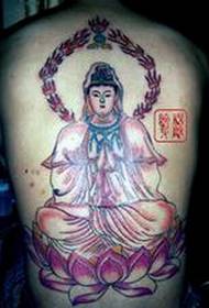 costas clássico belo Guanyin sentado imagem de tatuagem religiosa de lótus