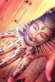 hand tillbaka Buddha bild och karaktär tatuering mönster