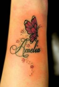 zglobna zvijezda treperi leptir i slovo tetovaže slova