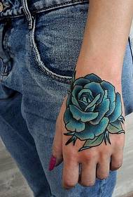 girl wrist blue rose tattoo pattern