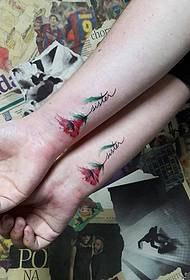 пара запястье всплеск чернил маленький свежий цветочный узор татуировки