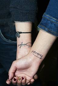fashion couple wrist small fresh English tattoo pictures
