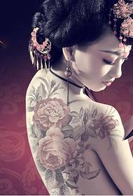 sexy beauty nude back national flower peony tattoo pattern picture