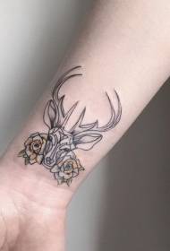 zápästie čierna línia jeleňovej hlavy s kvetinovým vzorom tetovania