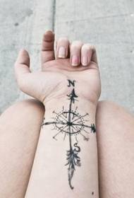 simple black compass wrist tattoo pattern