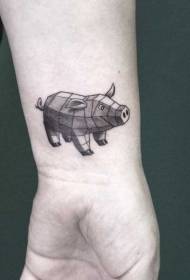 disegno del tatuaggio del maialino con geometria del polso nero-grigio