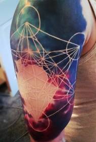 pečių spalvingas geometrinio stiliaus spalvų tatuiruotės raštas