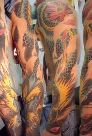 hikima hikima Asiya dragon da Lotus launi tattoo tsarin