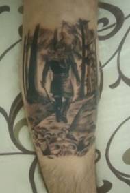 Tattoo black male calf on black portrait portrait tattoo picture